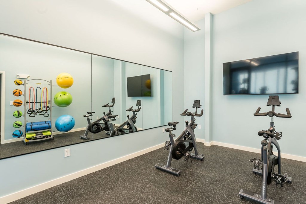 Fitness center yoga studio and spinning room