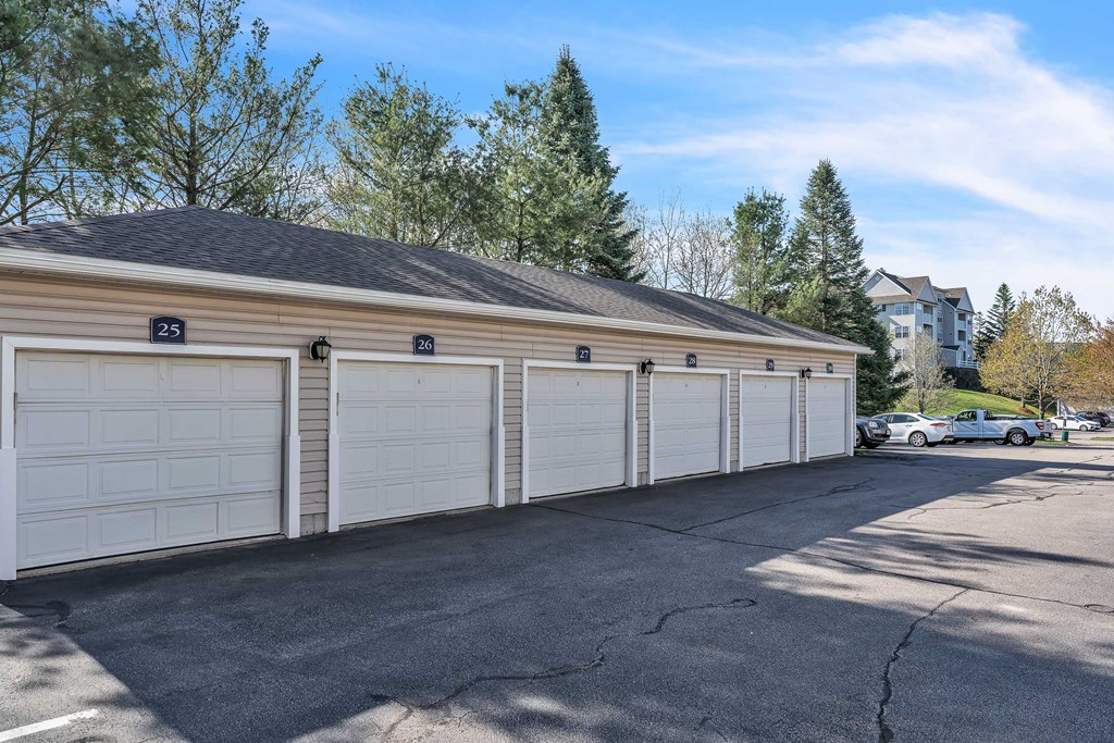 Garages at the Ledges Apartments in Weymouth.