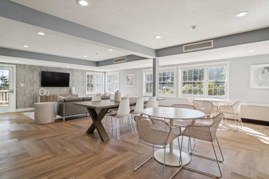 Community Room For Resident Usage, Bedroom Layout With Closets And Bathroom, Mariners Hill, Marshfield, MA.