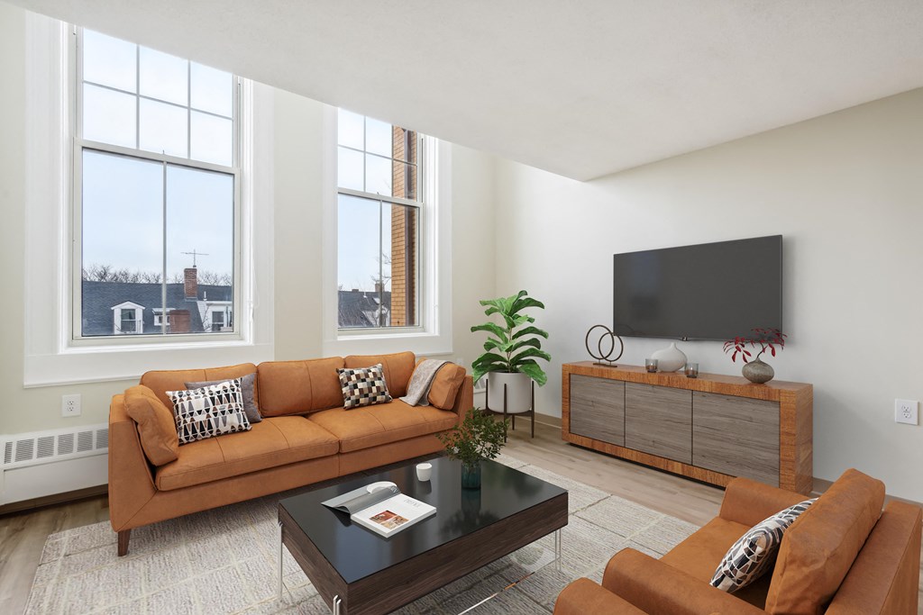a living room with a couch and a coffee table at Chapman House, E. Boston, Massachusetts Open Living Room