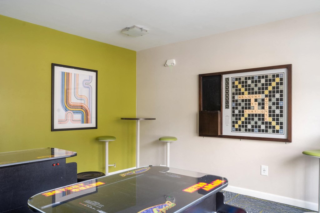 A games room with a television at Station Pointe Apartments, Mansfield, MA, 02048