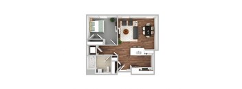 One Bedroom One Bathroom Staged Floor Plan  at 13 State Street Apartments, New York, 12305
