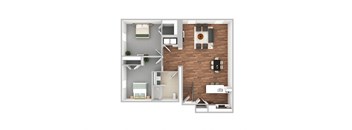 Two Bedroom One Bathroom Floor Plan  at 13 State Street Apartments, New York, 12305