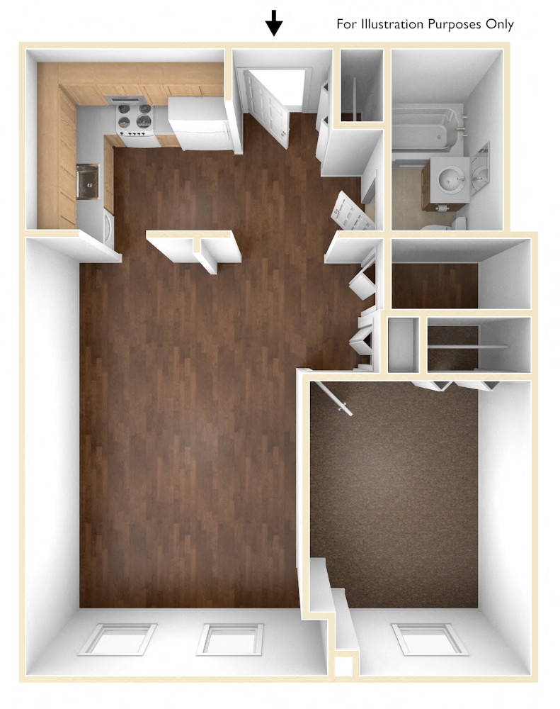 One Bedroom Apartment Floor Plan at Robinson Cuticura Mill Apartments, Malden, Massachusetts