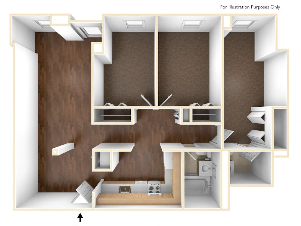 Three Bedroom Apartment Floor Plan  at Robinson Cuticura Mill Apartments, Malden, Massachusetts