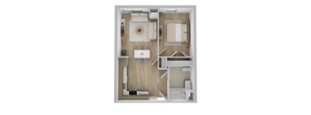 One Bedroom One Bathroom Staged Floor Plan at Pok Oi Residences, Massachusetts, 2111