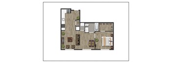 One Bedroom One Bathroom Floorplan Layout of North Square At The Mill District, Amherst, MA.