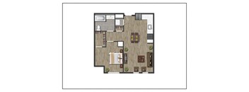 1D One Bedroom One Bathroom Floor Plan at North Square Apartments at The Mill District, Amherst, MA 01002