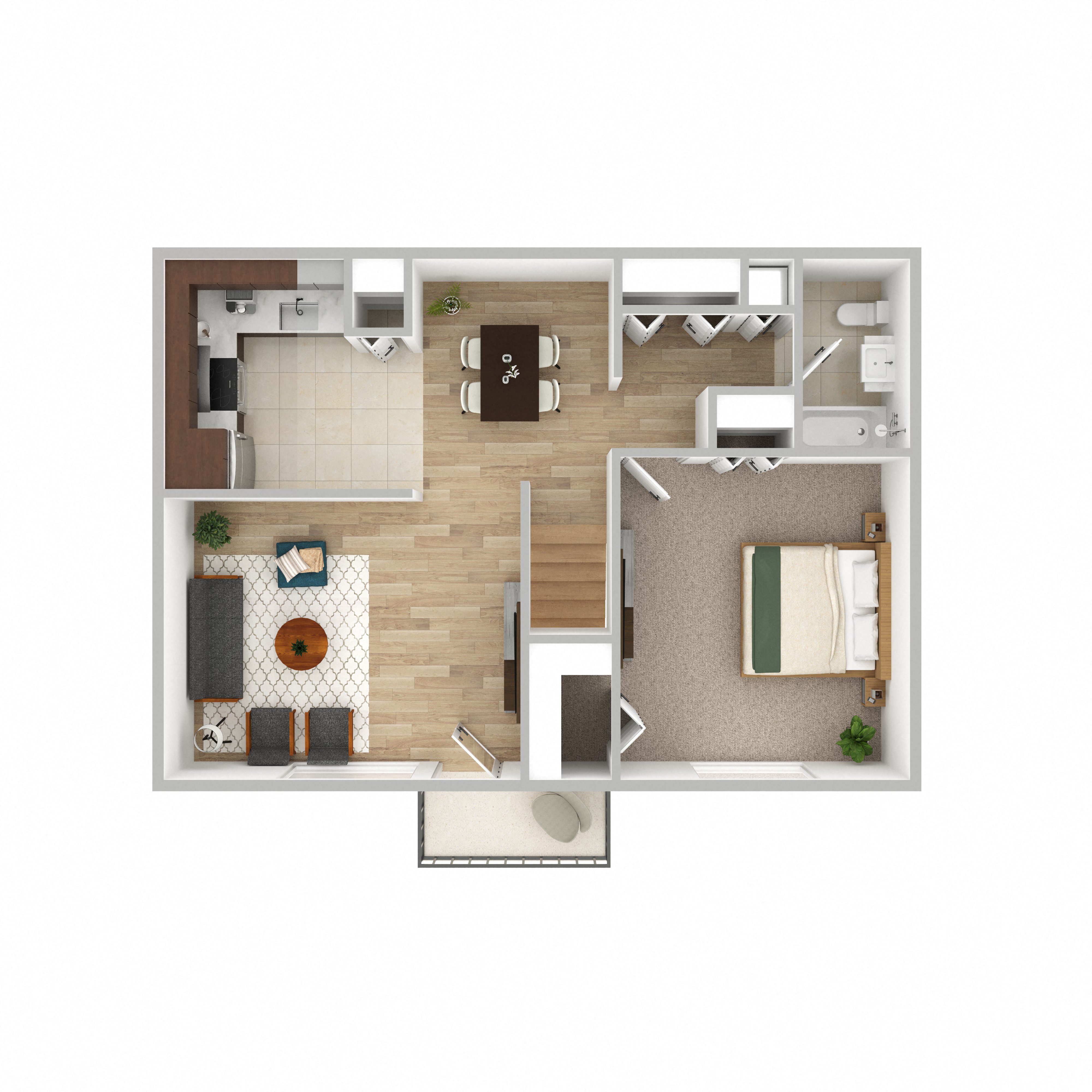 One Bedroom Apartment Floor Plan at Williamsburg Estates, Harrisburg, PA.