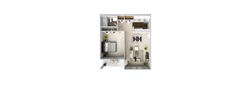 One Bedroom One Bathroom Staged Floor Plan. at Wilkins Glen, Medfield, 02052