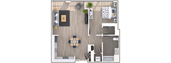 a floor plan of a bedroom with a bathroom and a living roomat Montgomery Mill in Windsor Locks, CT
