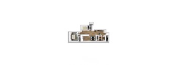 One Bedroom One Bathroom Staged Floor Plan.