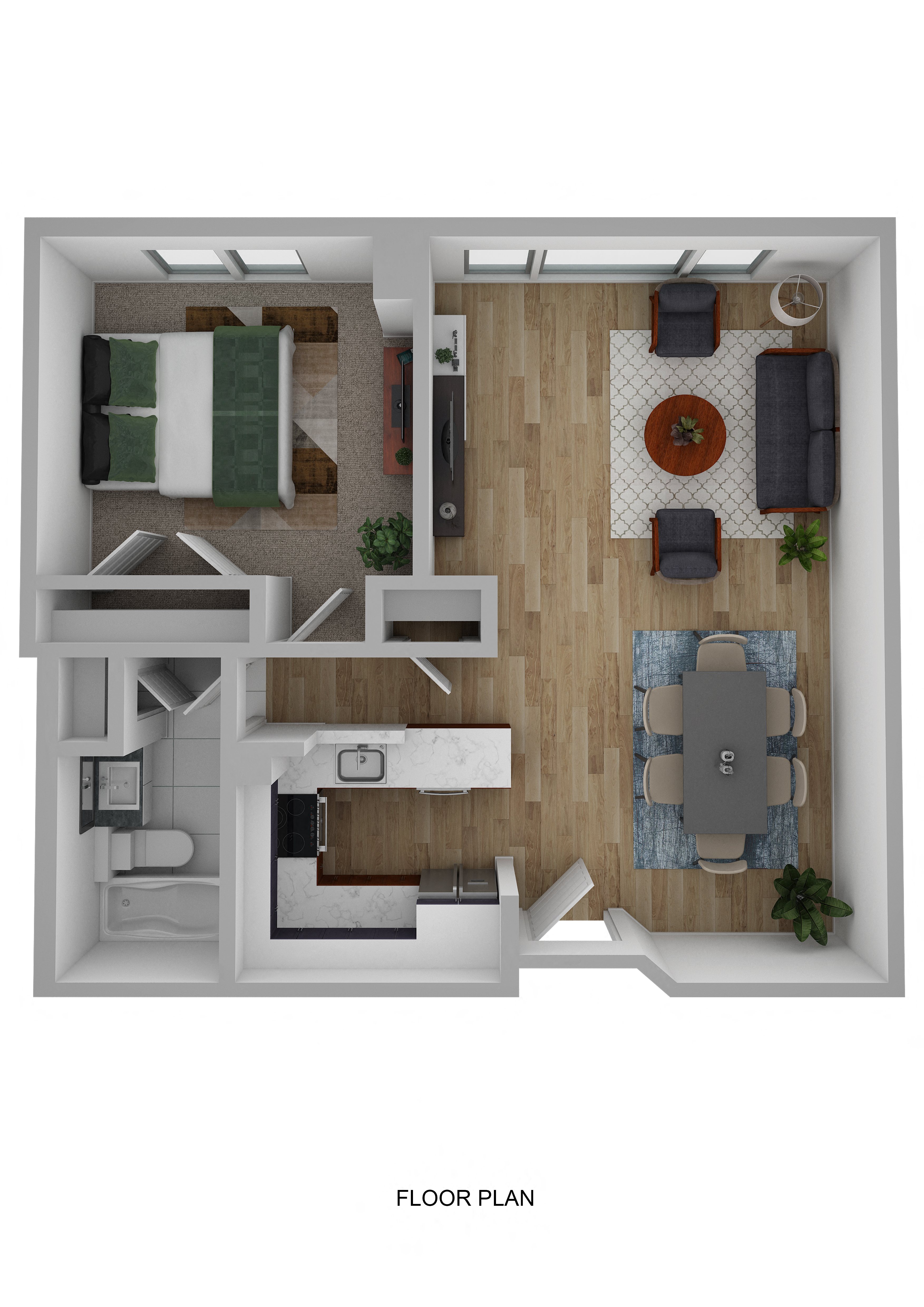 1 Bed 1 Bath 651 Sq. Ft. Floor Plan at Ship's Watch Apartments, Fall River, MA