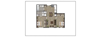 2B Two Bedroom Two Bathroom Floor Plan at North Square Apartments at The Mill District, Amherst, MA