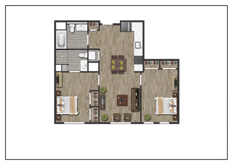 2B Two Bedroom Two Bathroom Floor Plan at North Square Apartments at The Mill District, Amherst, MA