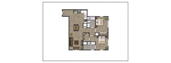 2C Two Bedroom Two Bathroom Floor Plan at North Square Apartments at The Mill District, Amherst, 01002