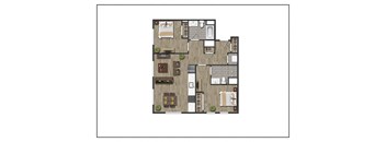2D Two Bedroom Two Bathroom Floor Plan at North Square Apartments at The Mill District, Amherst  Massachusetts