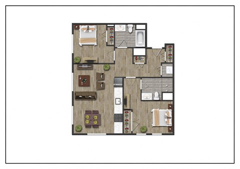 2D Two Bedroom Two Bathroom Floor Plan at North Square Apartments at The Mill District, Amherst  Massachusetts