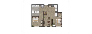 Two Bedroom Two Bathroom Floorplan Layout of North Square At The Mill District, Amherst, MA.