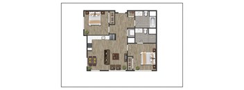 Two Bedroom Two Bathroom Floorplan Layout of North Square At The Mill District, Amherst, MA.