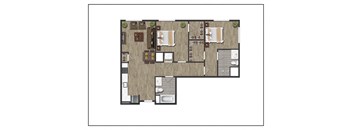 Two Bedroom Two Bathroom Floorplan Layout of North Square At The Mill District, Amherst, MA.