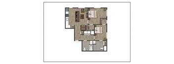 Two Bedroom Two Bathroom Floorplan Layout of North Square At The Mill District, Amherst, MA.