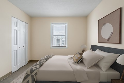 A bedroom with a bed at Blue Hills Village, Canton, MA.