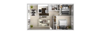 Two Bedroom  One Bathroom Floor Plan. at Wilkins Glen, Medfield, MA