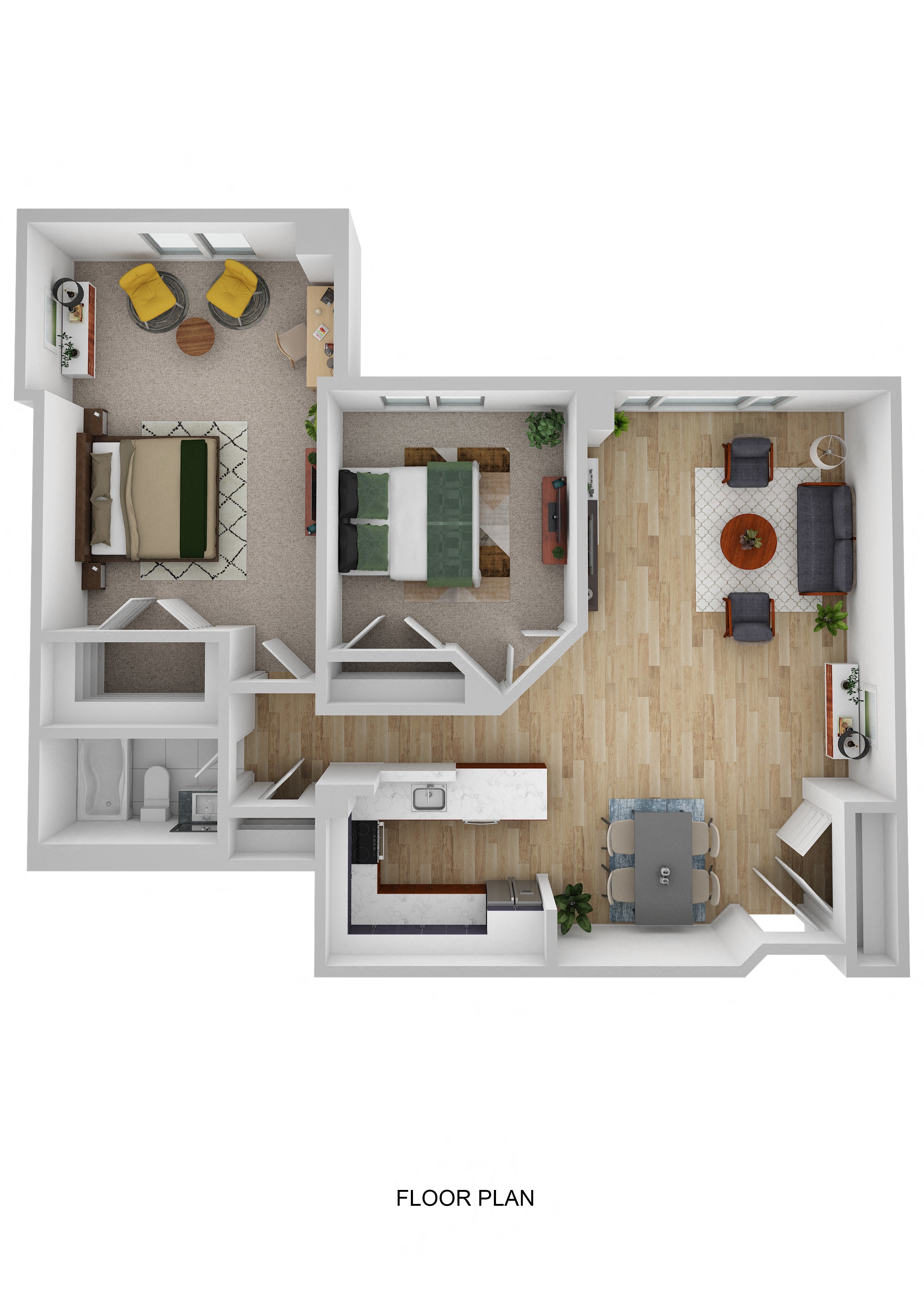 2 Bed 1 Bath 1,025 Sq. Ft. Floor Plan at Ship's Watch Apartments, MA, 02720