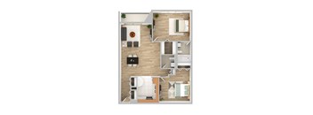 Two bedroom one and half bath floor plan at Highland Plaza Apartments, Pennsylvania