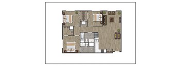 Three Bedroom Two Bathroom Floorplan Layout of North Square At The Mill District, Amherst, MA.