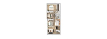 Three bedroom two bath floor plan at Highland Plaza Apartments, Pittsburgh, PA, 15206