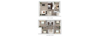 Four Bedroom Two Bathroom Townhome 3D Floor Plan. at Wilkins Glen, Massachusetts