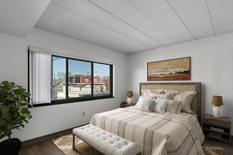 Bedroom Layout With Large Window, Highland Plaza Apartments, Pittsburgh, PA.