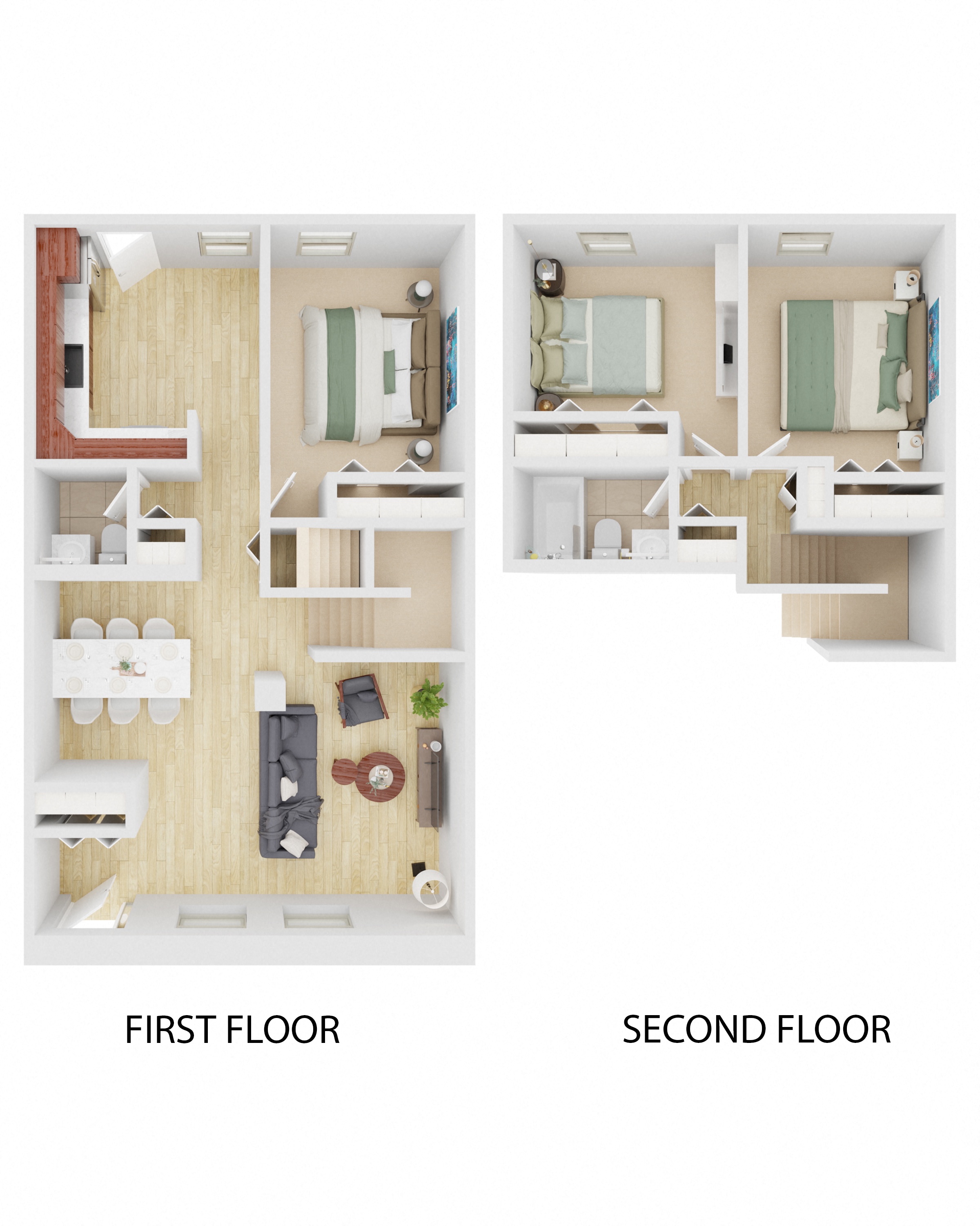 3 Bedrooms 2 Bathrooms Split  Staged Floor Plan at Brewery Square Apartments, New Haven