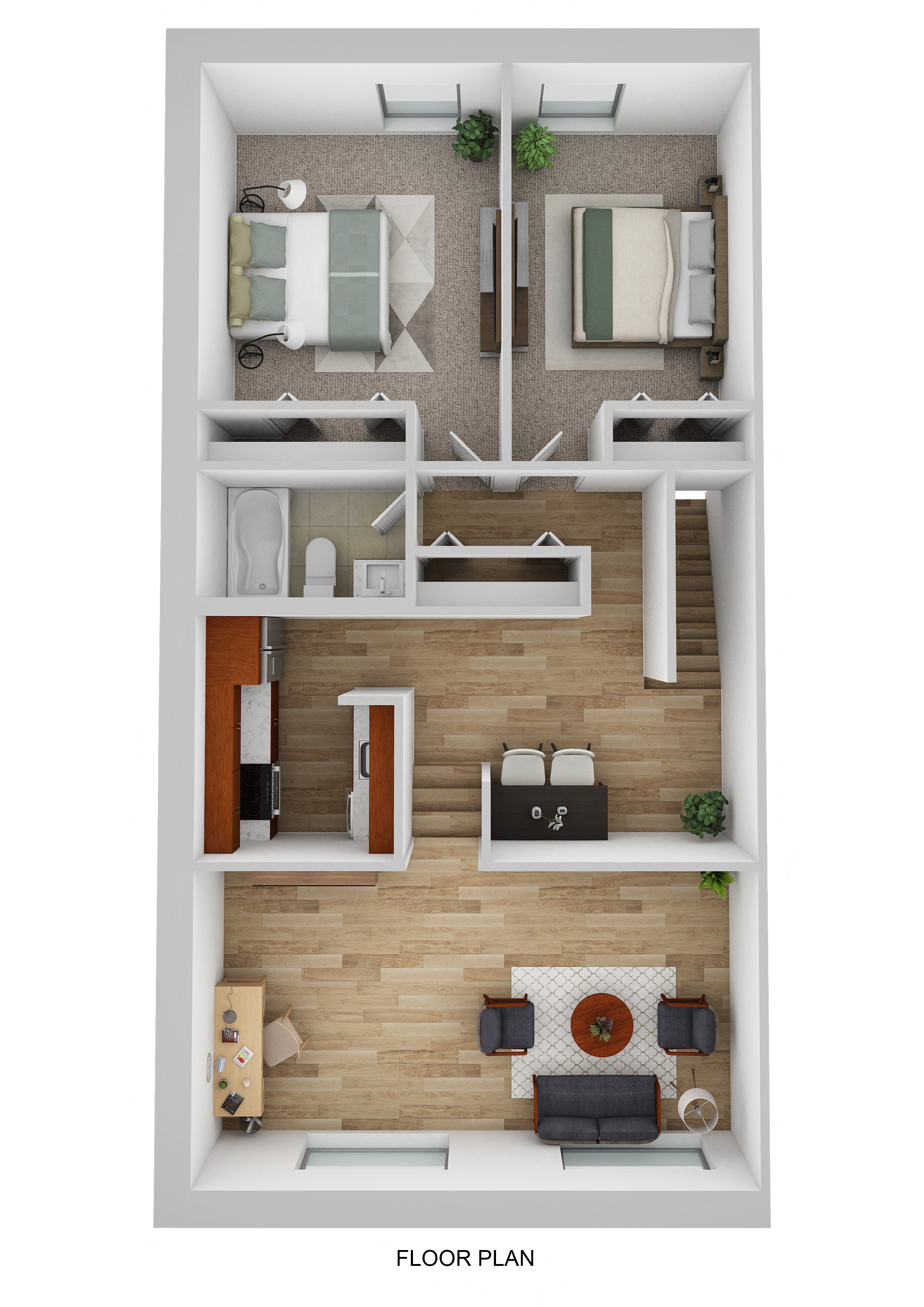Two Bedroom One Bathroom Staged Floor Plan at Brewery Square Apartments, New Haven, CT