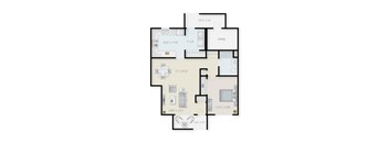 One Bedroom One Bathroom Staged Floor Plan at Creekwood Apartments, New York, 13601