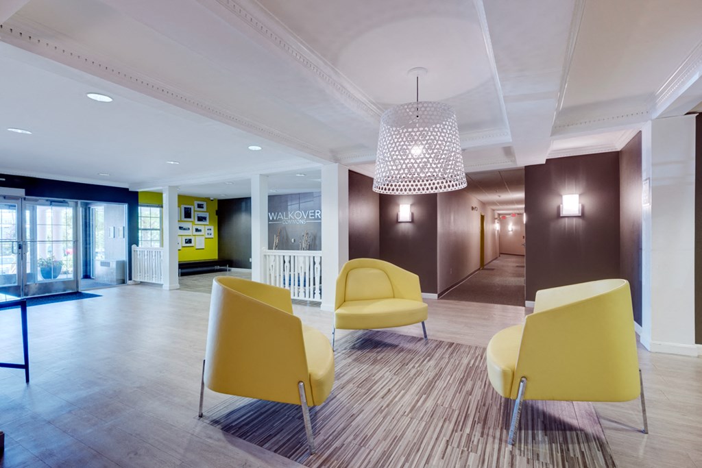 Bright Lobby With Seating  at Walkover Commons, Brockton, MA