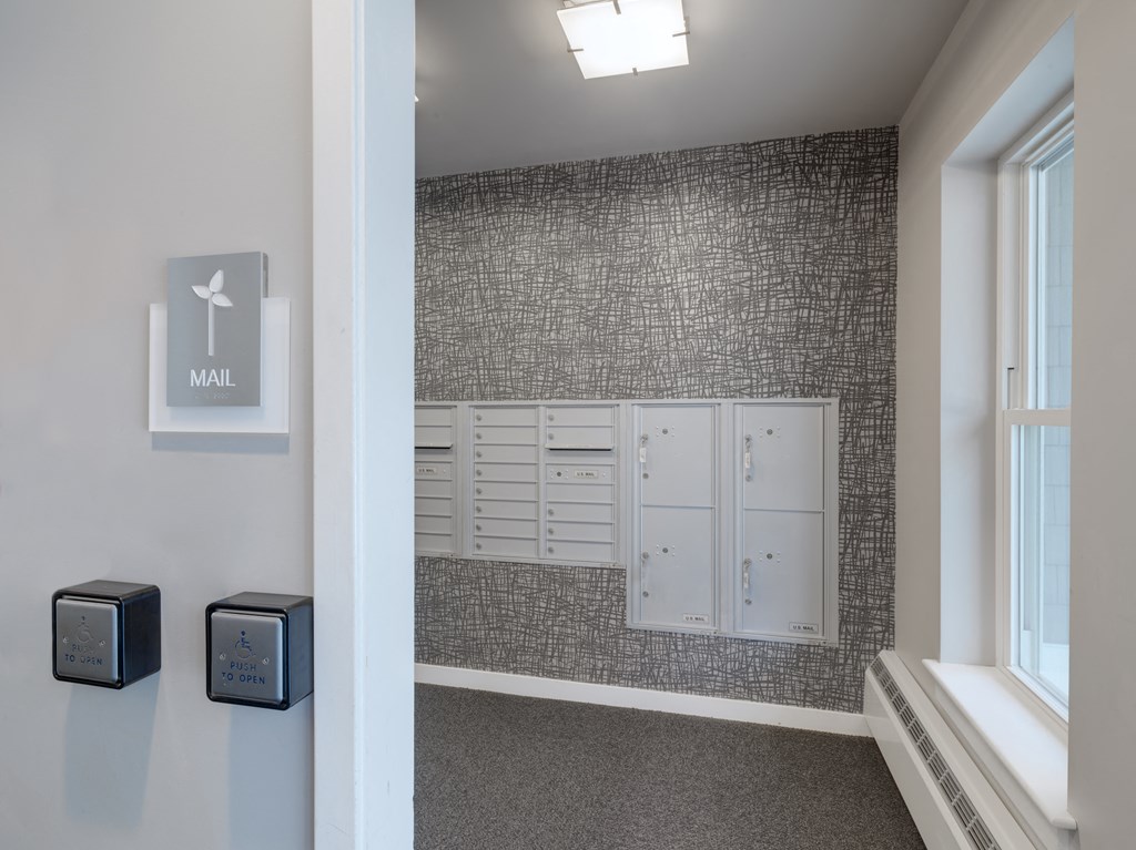 Locker Room and Package Concierge at The Elm at Island Creek Village in Duxbury, MA.