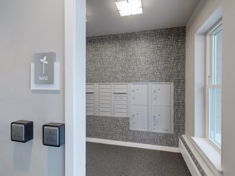 Locker Room and Package Concierge at The Elm at Island Creek Village in Duxbury, MA.