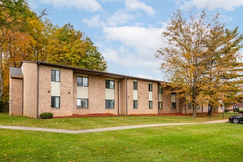 Exterior View of Apartment Building at Olympia Place Apartments.