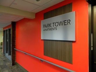 Park Tower Logo on Lobby Wall.