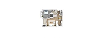 One Bedroom One Bathroom Staged 3D Floor Plan. at Woodlands at Abington Station, Abington, MA