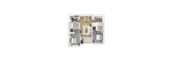 Two Bedroom  Two Bathroom Floor Plan in 3D. at Woodlands at Abington Station, Abington