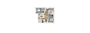 Two Bedroom  Two Bathroom Floor Plan in 3D. at Woodlands at Abington Station, Massachusetts, 02351