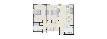Two Bedroom  One Bathroom Floor Plan. at Ninth Square Apartments, New Haven, CT