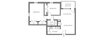 Two Bedroom One Bathroom Floor Plan at Highland Glen Apartments, Westwood, Massachusetts