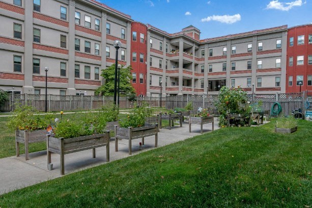 Mill House Apartments Outdoor Community Gardensat Mill House Apartments, Greenfield Massachusetts.