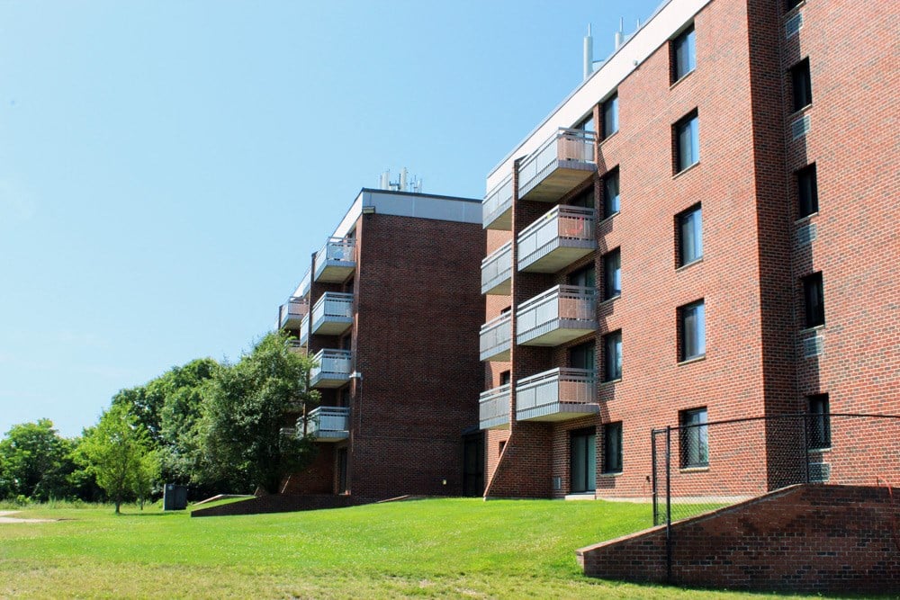 Brick Exterior Showing Decks at Stratton Hill Park Apartments, Worcester, MA