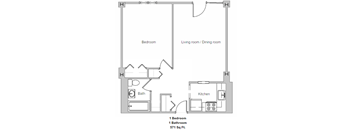 One Bedroom Floorplan At Jaclen Tower Apartments in Beverly, MA.